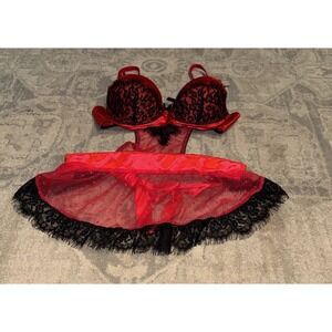 Seven TIL Midnight MAID LINGERIE Dress Red Black Ties‎ Sexy Sz Large